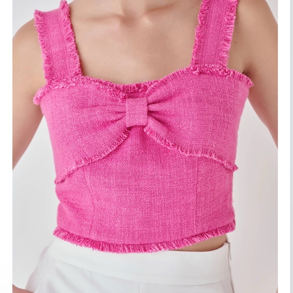 🔆 Endless Rose Pink Tweed Bow Crop Top - Size Small NWOT